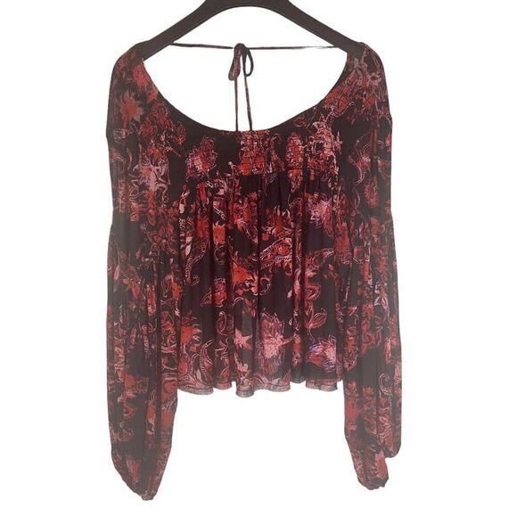 Free People Womens Up for Anything‎ Western Smocked Tie Closure Top Size Small - Picture 1 of 10